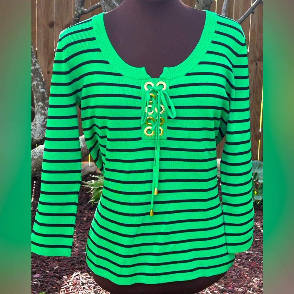 CABLE & GAUGE sS sweater-looks NEW-viscose bld-lace up neckline-gold grommets
